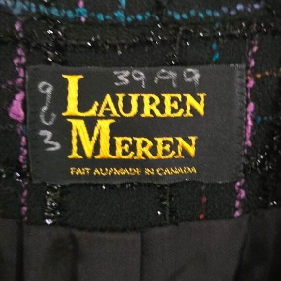 Vintage Lauren Meren Black Tweed Plaid Metallic Blazer Size 12 - Picture 5 of 6